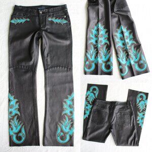 RALPH LAUREN Black leather inlay whip stitch vintage jeans pants Polo rodeo NWT